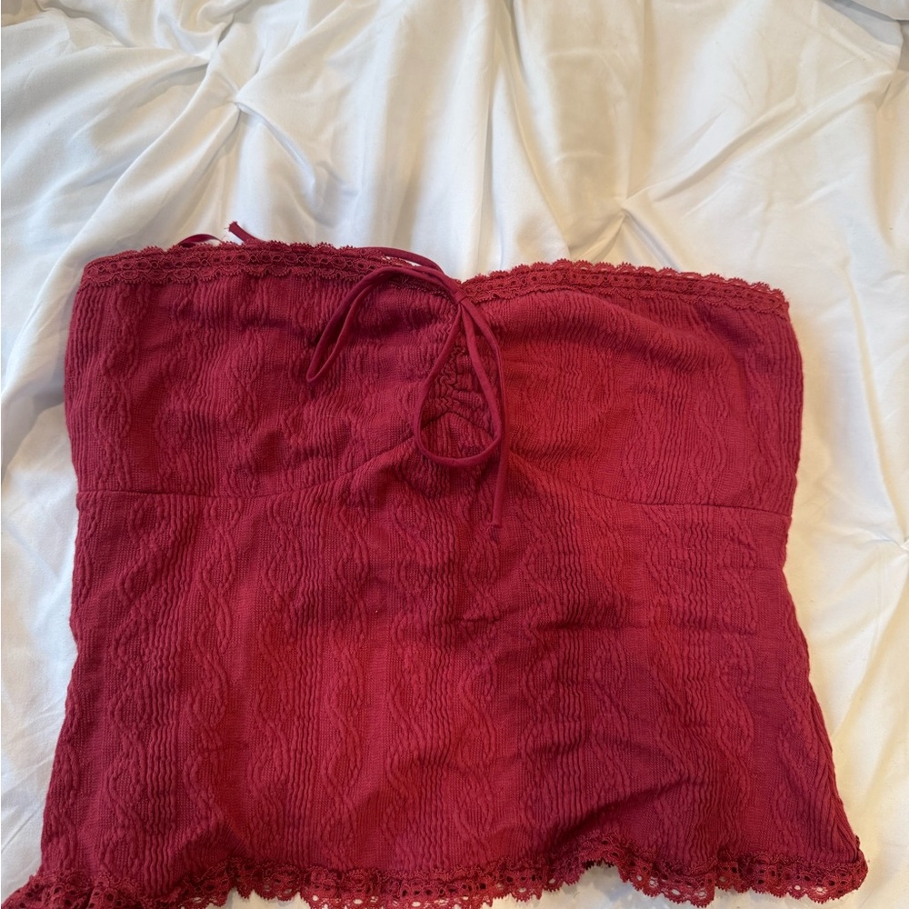 Edikted Burgundy Lace Trim Crop Top